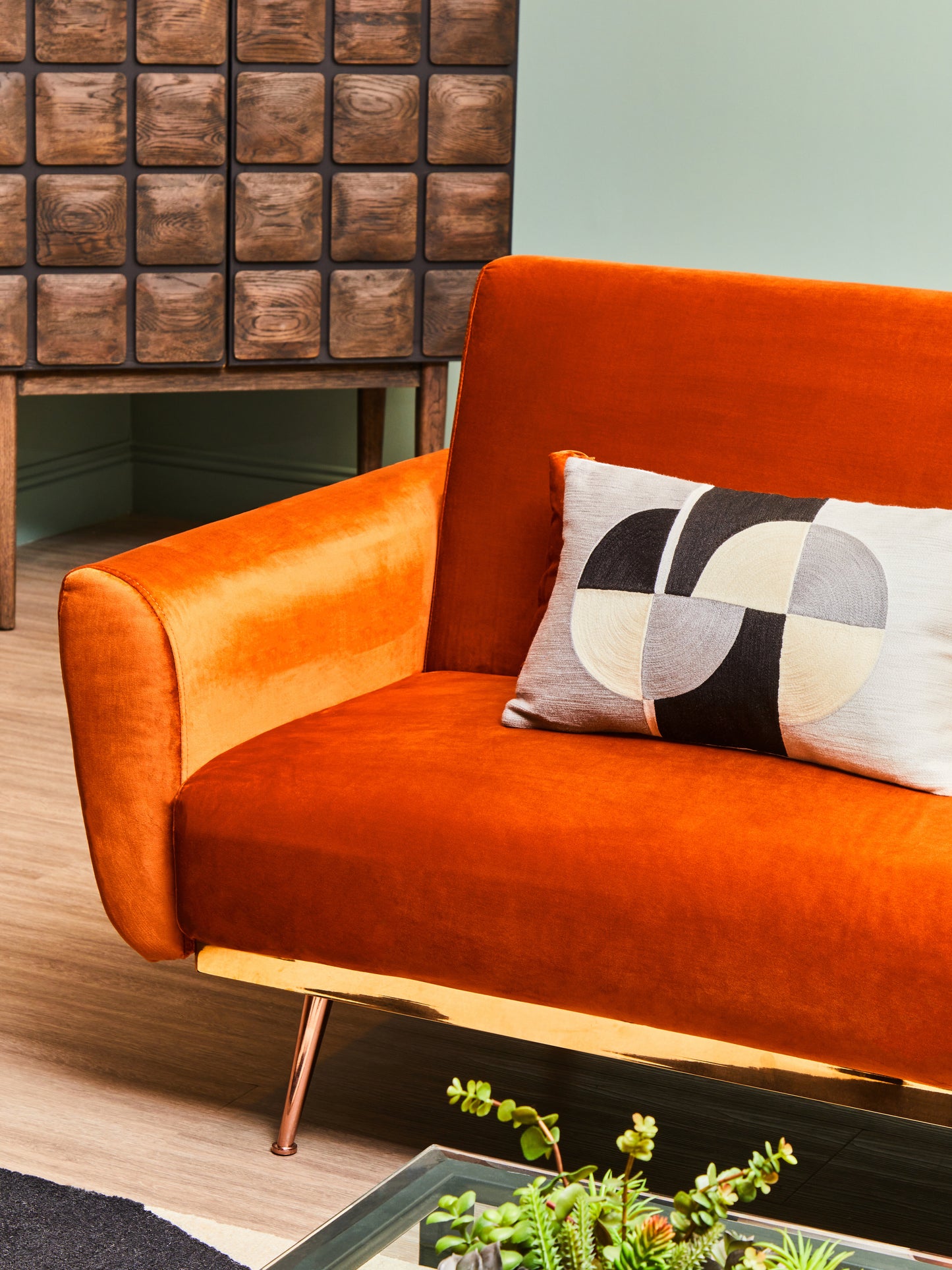 Lily Circular Print Embroidered Rectangular Cushion