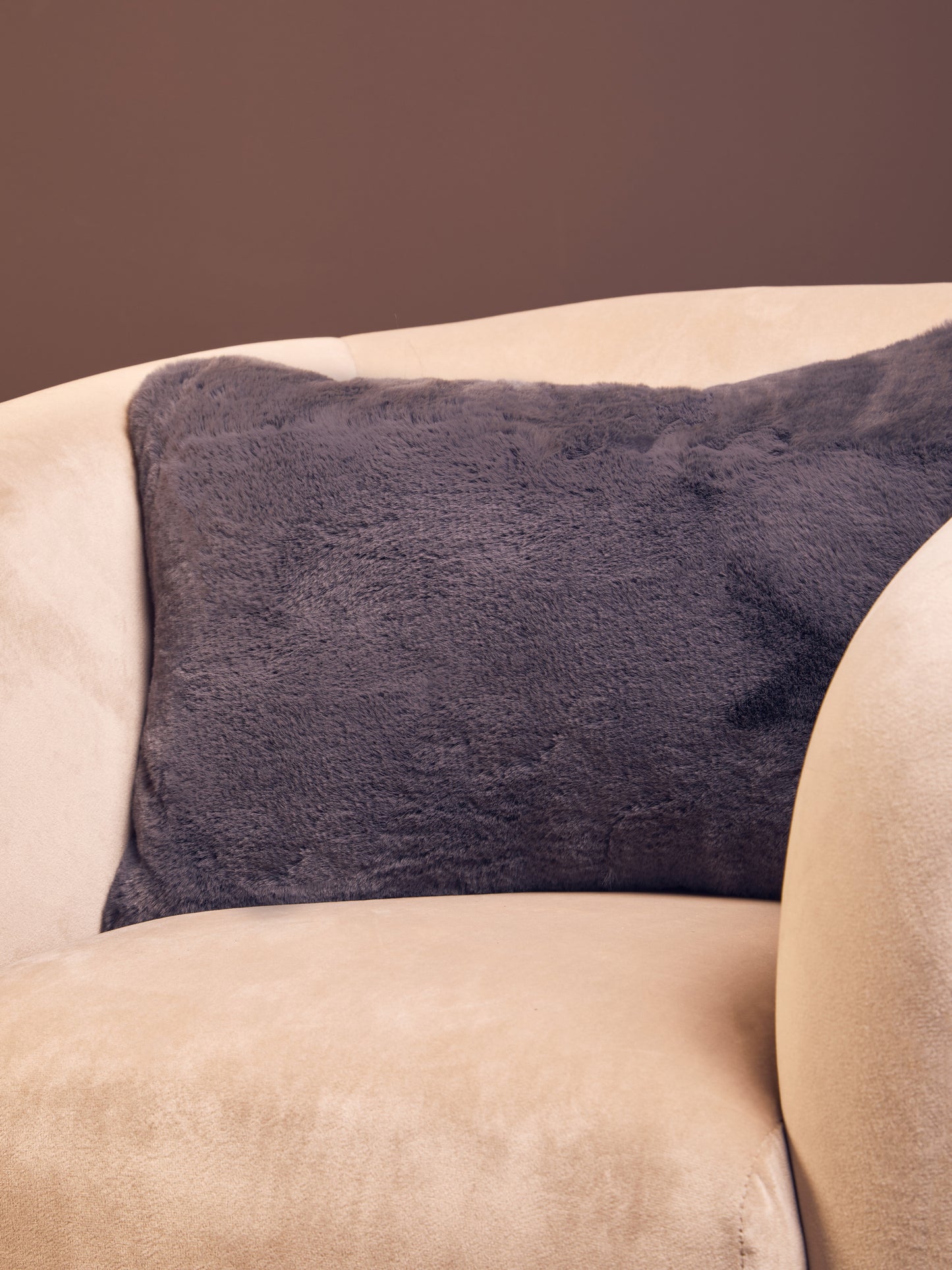Grey Rectangular Fur Cushion