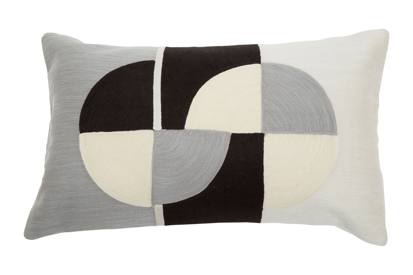 Circular Print Embroidered Rectangular Cushion