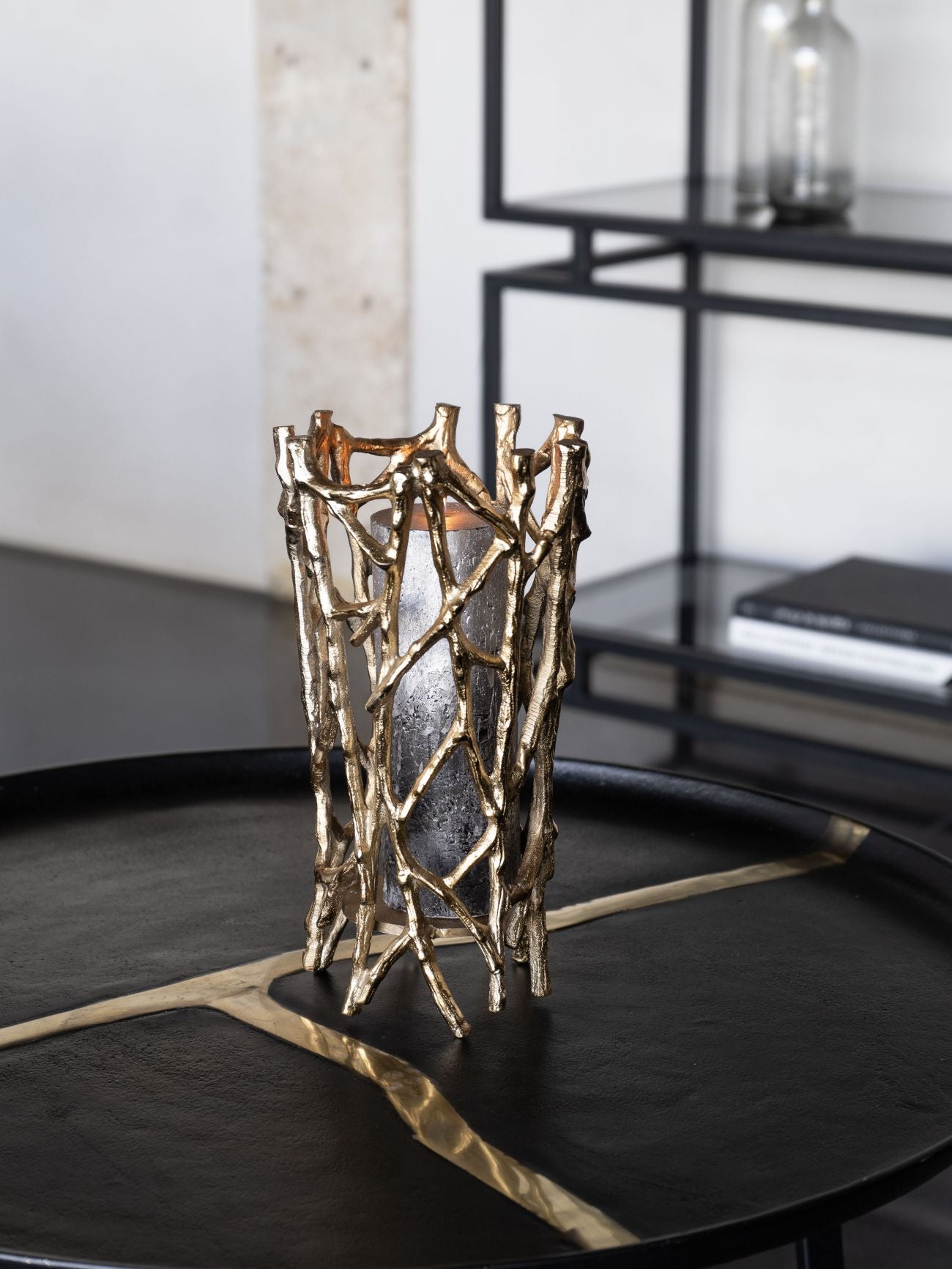 Twig Gold Round Pillar Holder Large