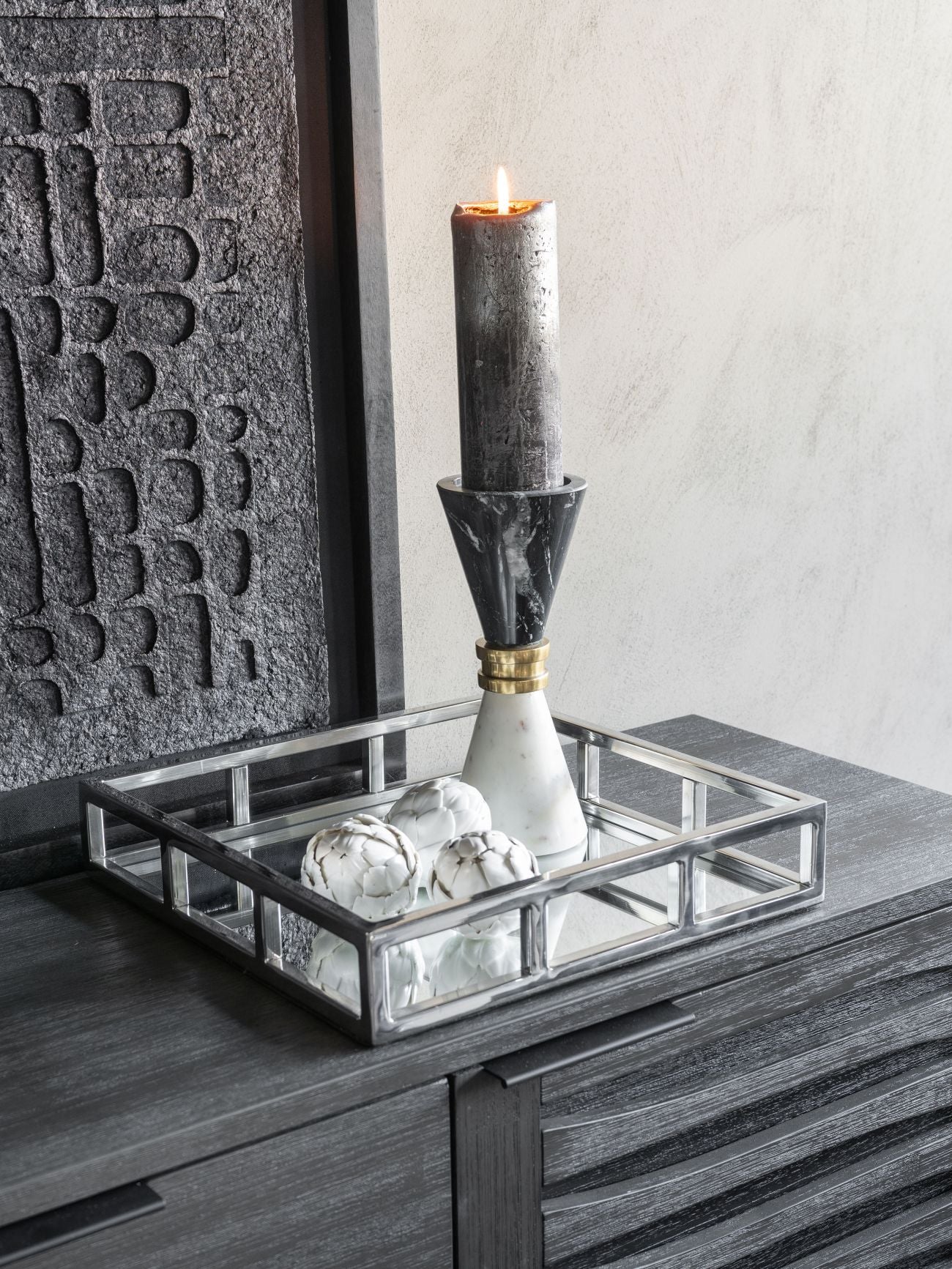 Ravello Black & White Marble Candle Holder 21cm
