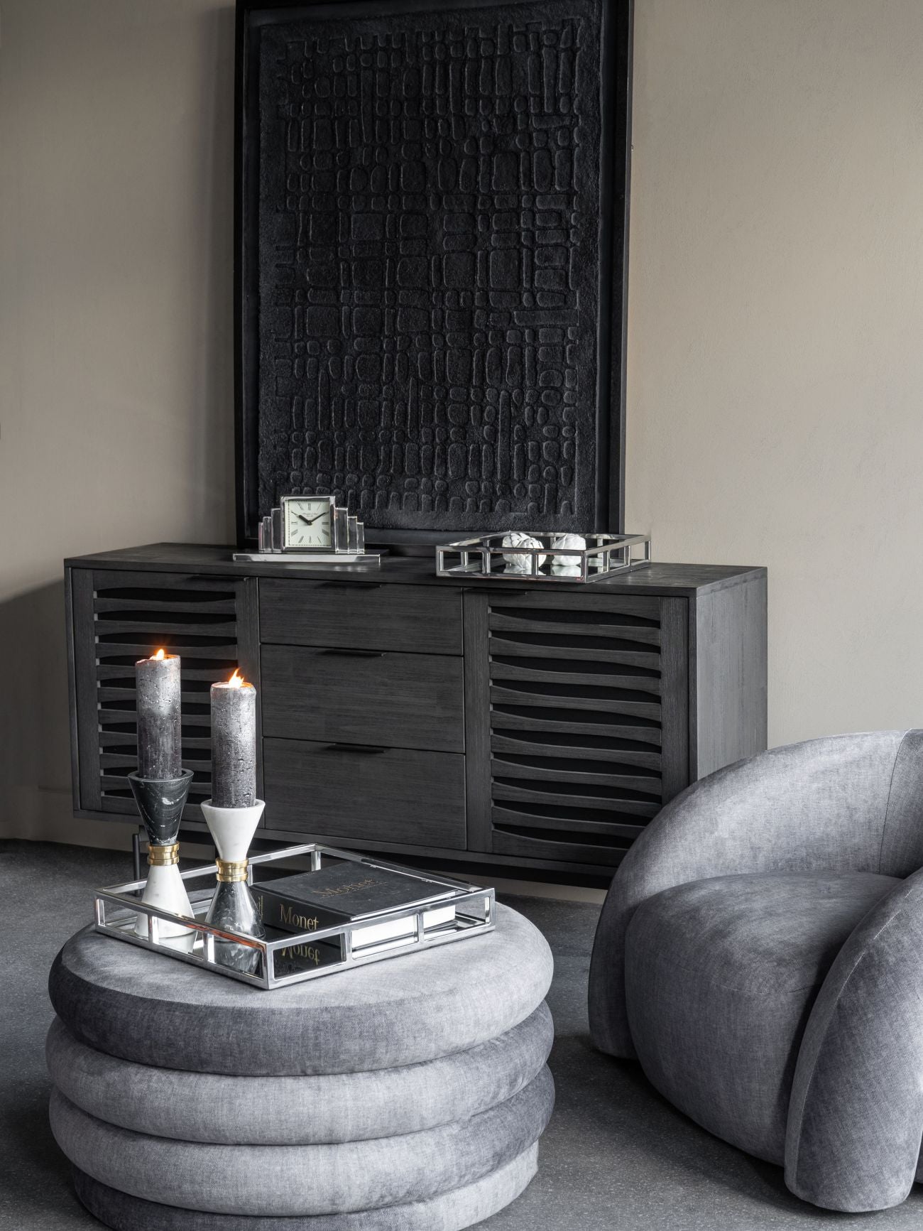 Ravello Black & White Marble Candle Holder 21cm