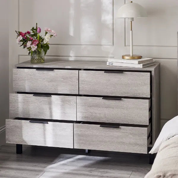 Bali 6 Drawer Wide Chest - Grey Oak