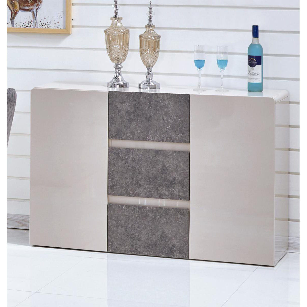 High Gloss Sideboard Cream & Stone