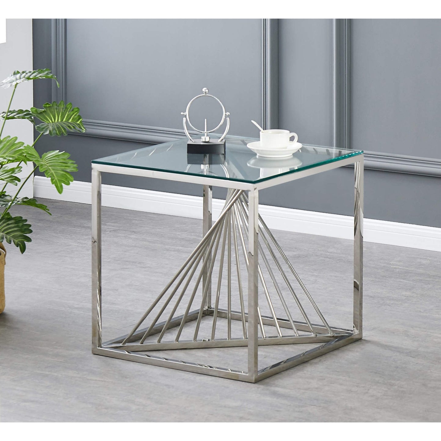 Glass Lamp Table Silver