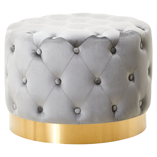 Dusky Grey Velvet Stool With Matte Gold Finish Base.