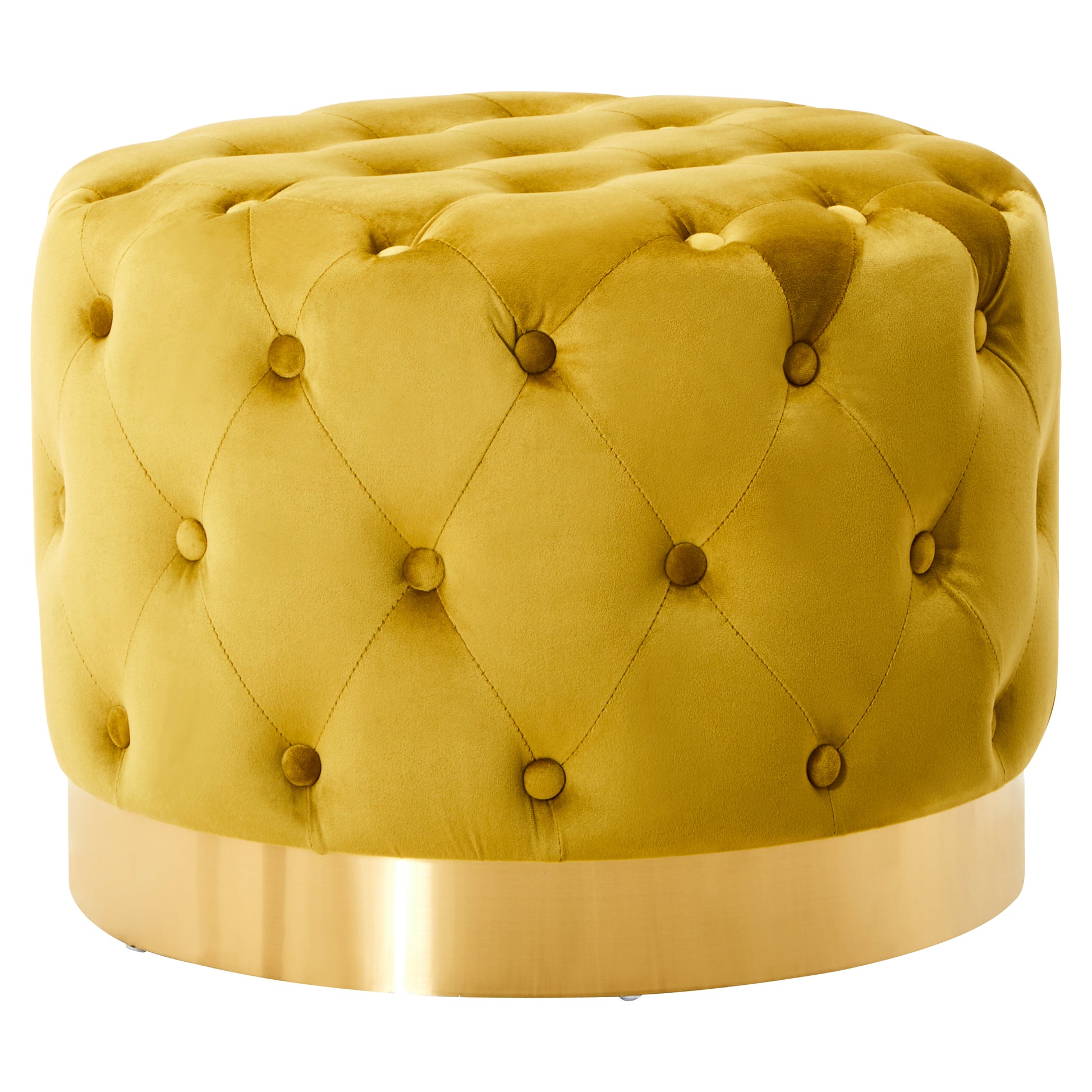 Dusky Mustard Velvet Stool With Matte Gold Finish Base.