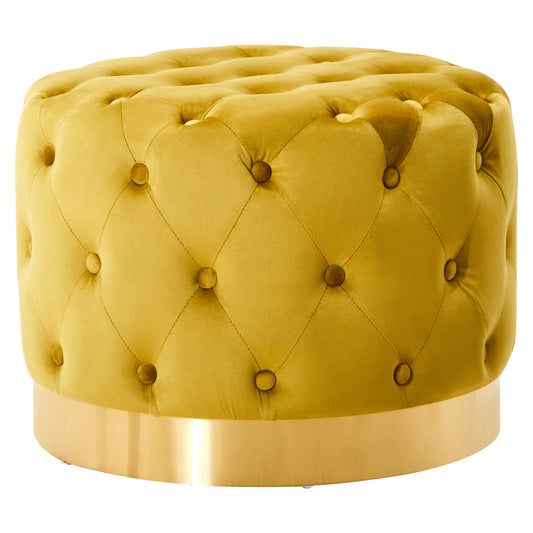 Dusky Mustard Velvet Stool With Matte Gold Finish Base.