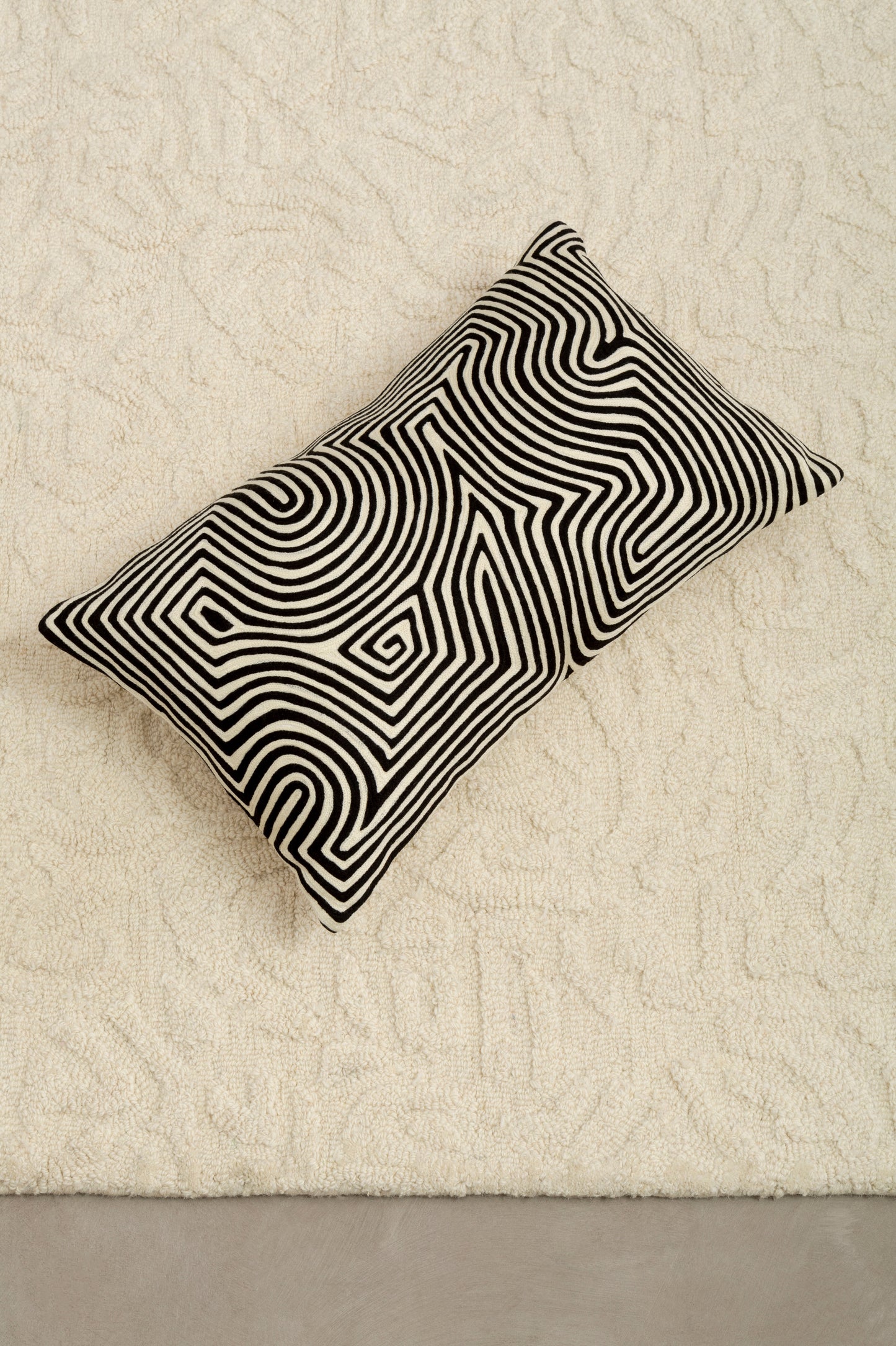 Aria Black And White Embroidered Rectangular Cushion