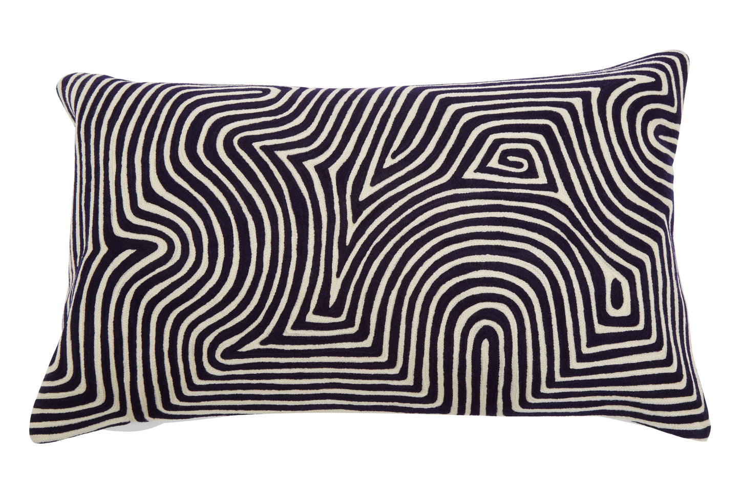 Black And White Embroidered Rectangular Cushion