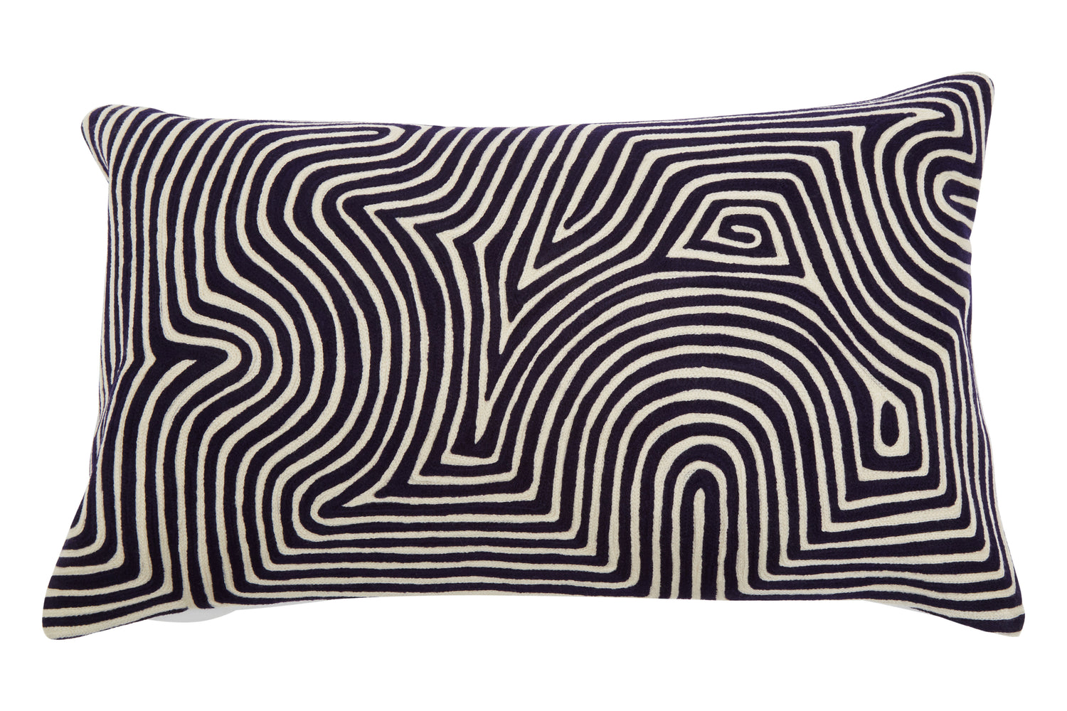 Black And White Embroidered Rectangular Cushion