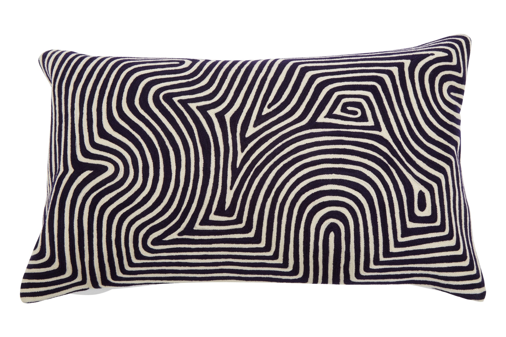 Black And White Embroidered Rectangular Cushion