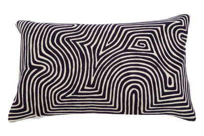 Black And White Embroidered Rectangular Cushion