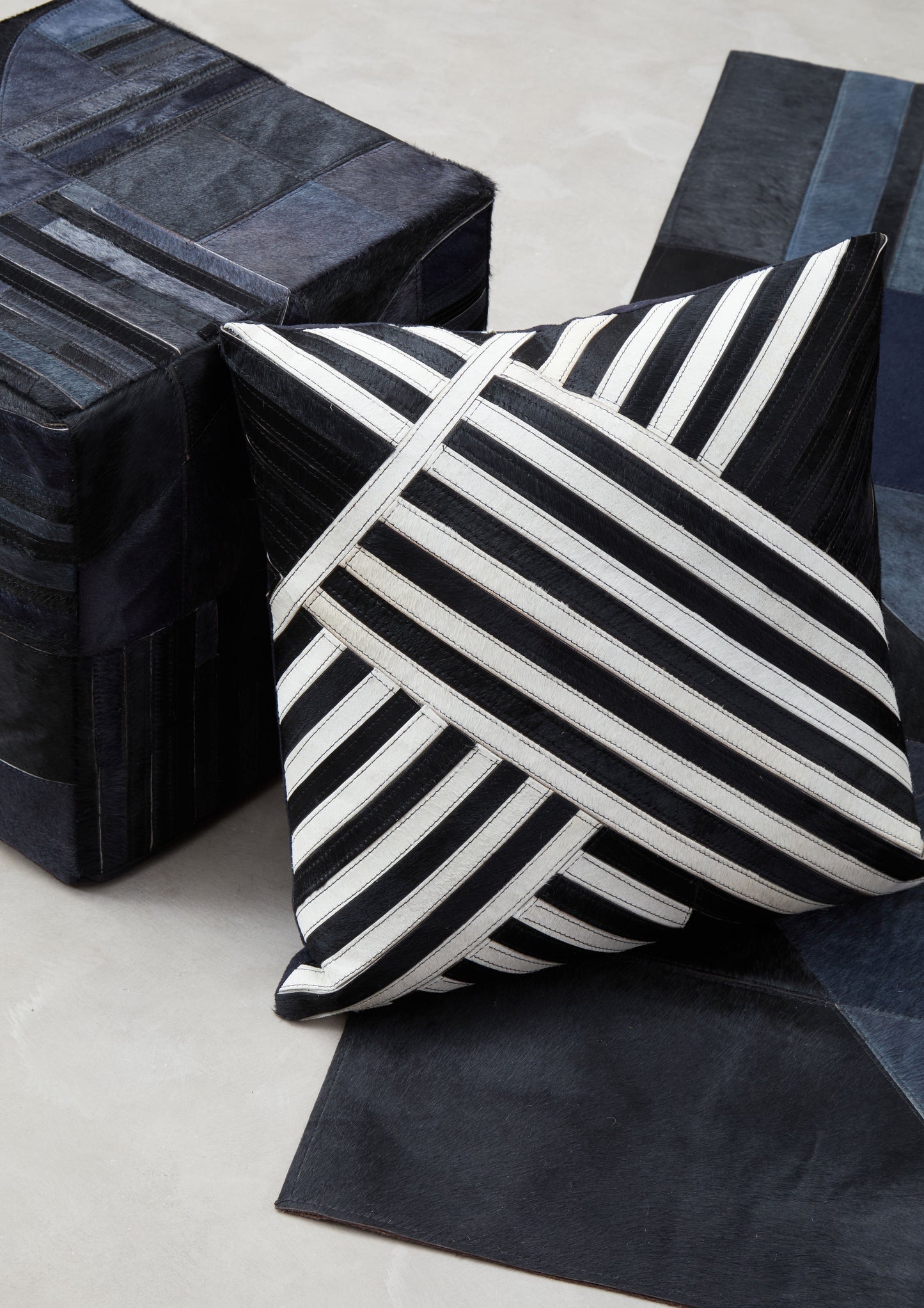Esme Black And White Stripe Leather Cushion