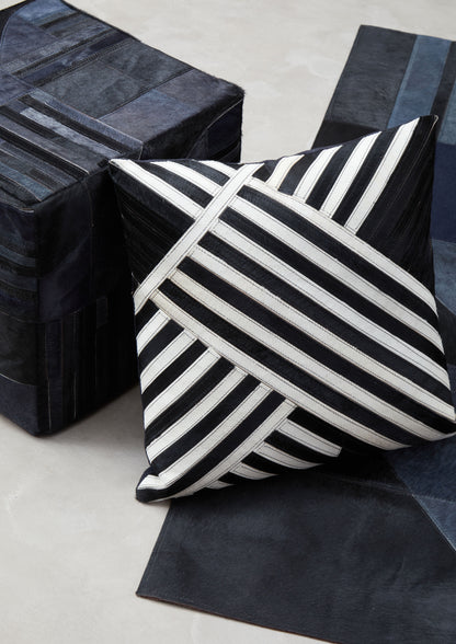 Esme Black And White Stripe Leather Cushion