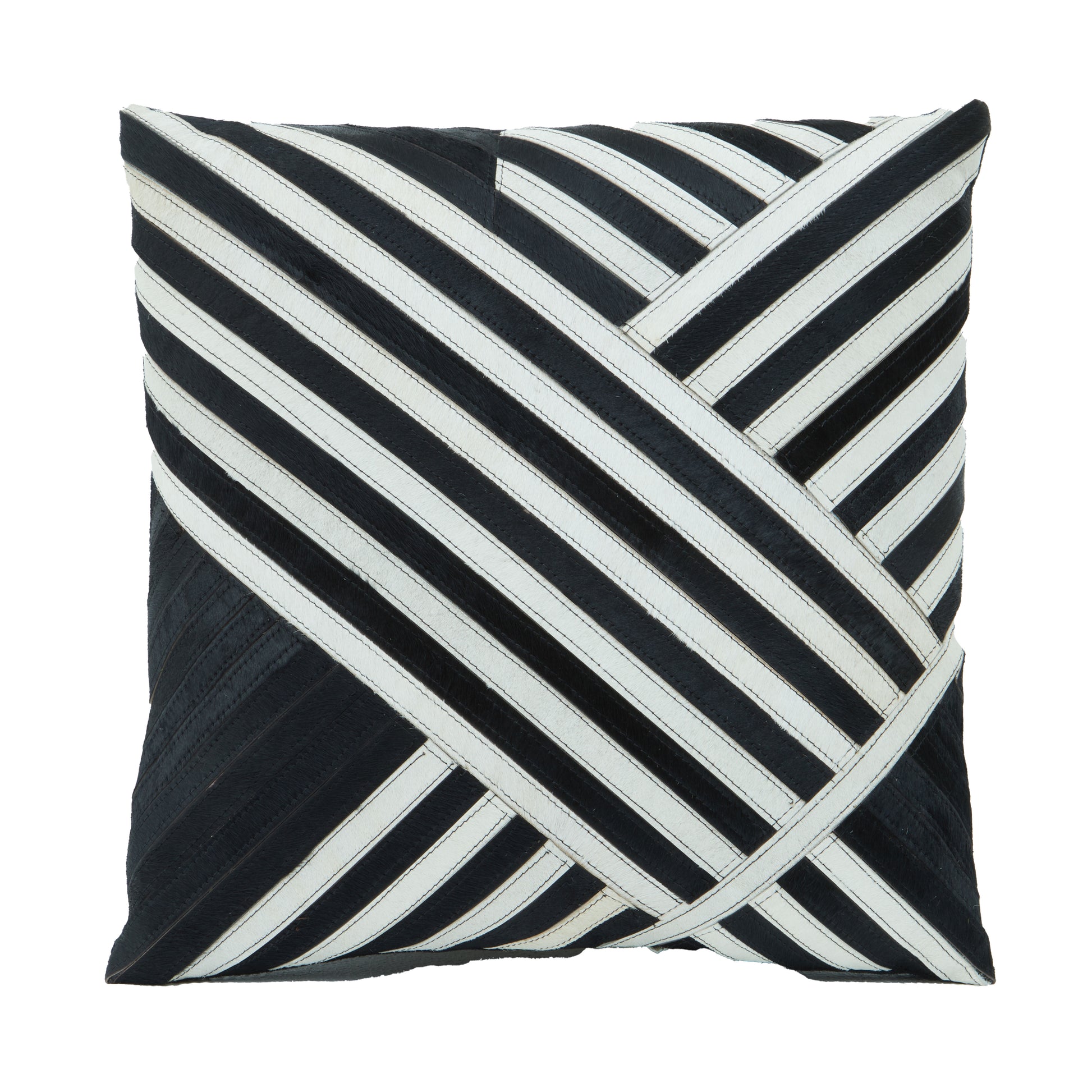 Black And White Stripe Leather Cushion