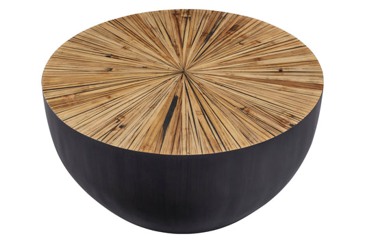 Natural bamboo coffee table with countered base in dark ebony