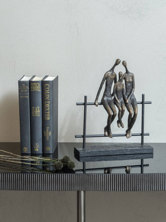 Duxford Antique Bronze Bench Family of Three Sculpture