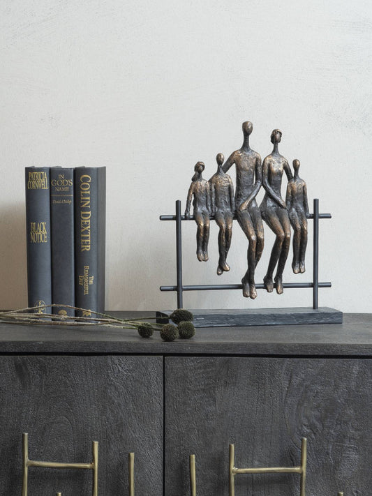 Duxford Antique Bronze Bench Family of Five Sculpture