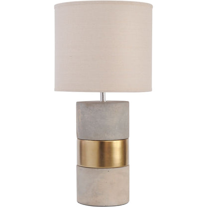 Concrete and Gold Table Lamp with Natural Shade E27 60W