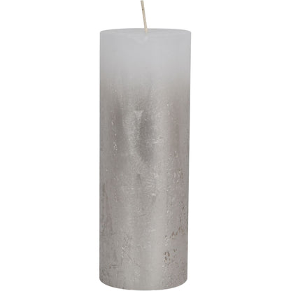 White Pillar Candle With Metallic Silver Ombre Base 7x19cm