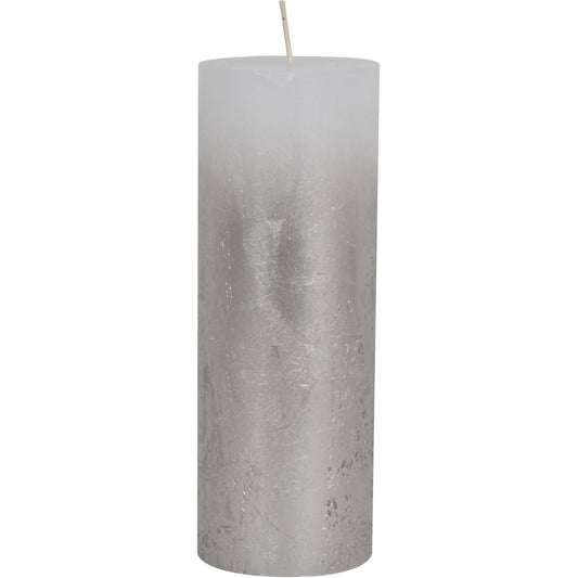 White Pillar Candle With Metallic Silver Ombre Base 7x19cm