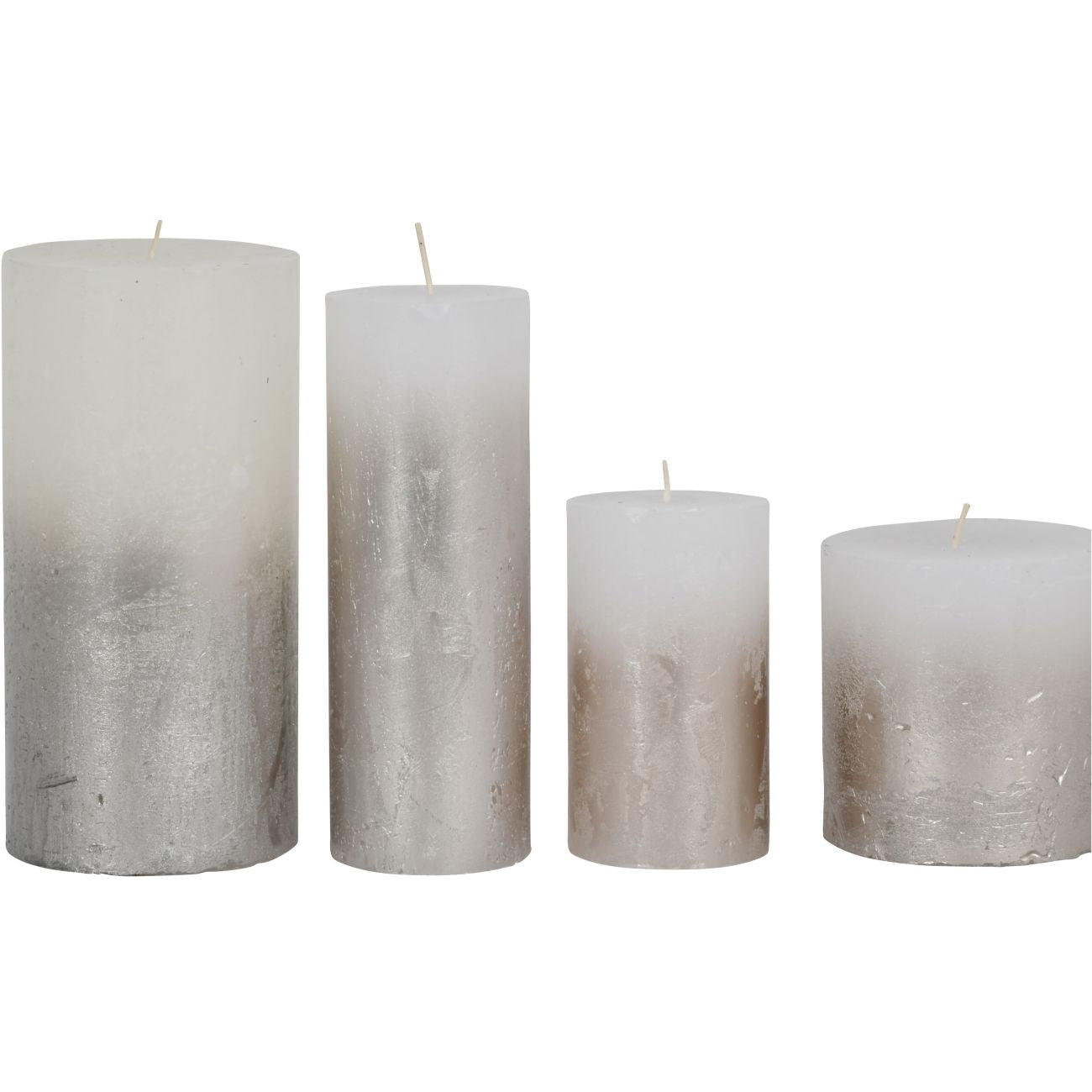 White Pillar Candle With Metallic Silver Ombre Base 7x19cm
