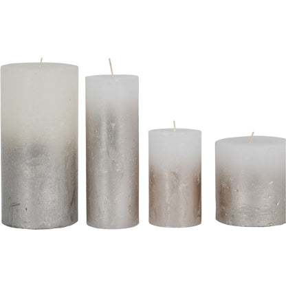 White Pillar Candle With Metallic Silver Ombre Base 10x20cm