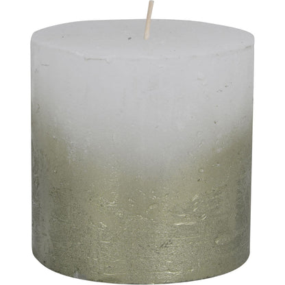 White Pillar Candle With Metallic Green Ombre Base 10x10cm
