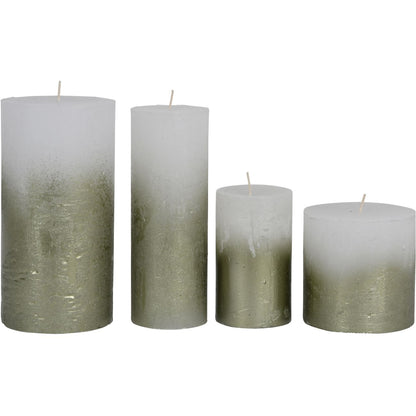 White Pillar Candle With Metallic Green Ombre Base 10x10cm