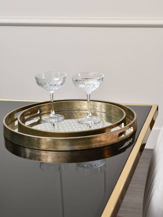 Deco scallop Antique Gold Set Of 2 Trays