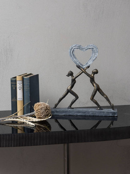 Uplifting Love Couple with Heart Resin Sculpture