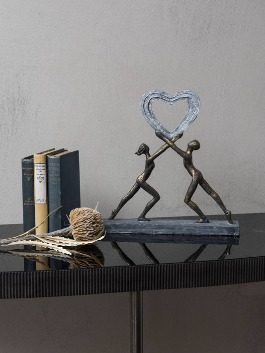 Uplifting Love Couple with Heart Resin Sculpture