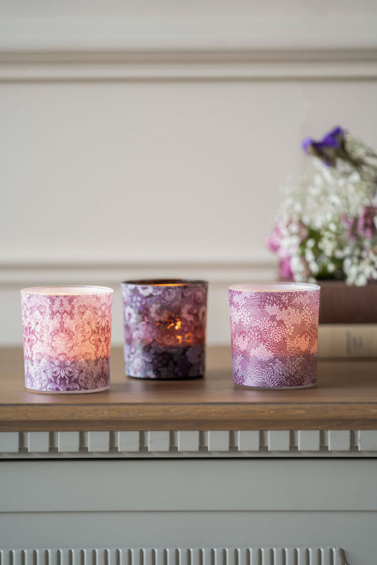 Set Of 3 Honington Peony Mixed Glass Votives