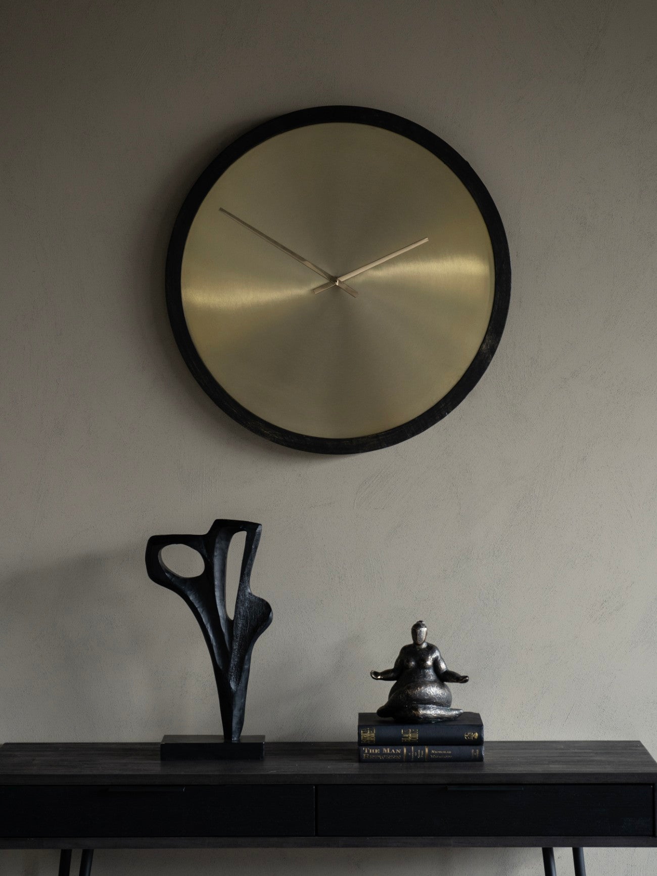 Iron Dial Wall Clock with Wooden Frame L
