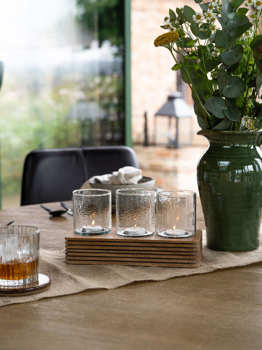 Glass & Wood Votive Holder
