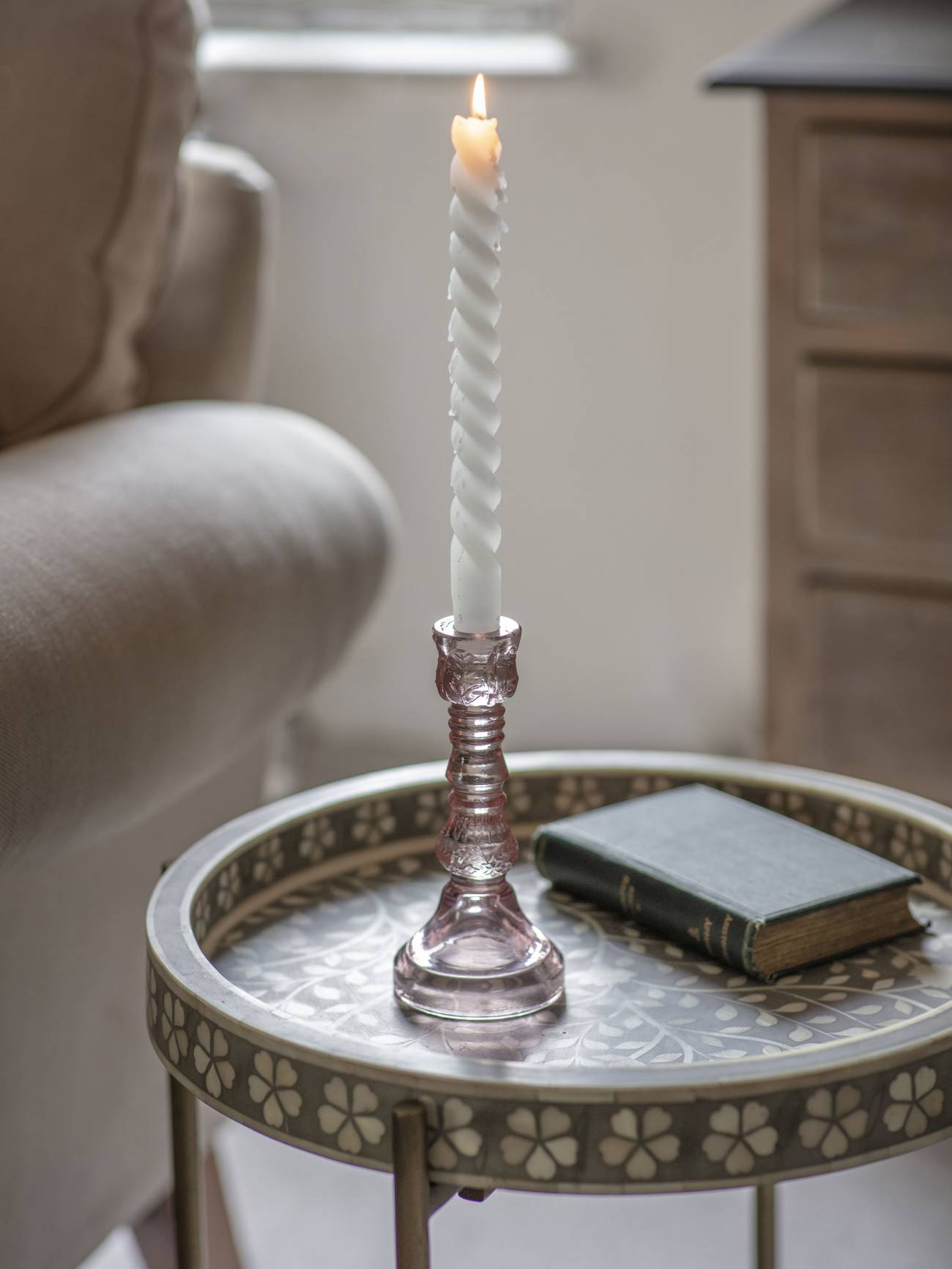Pink Glass Candlestick