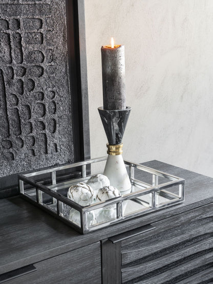 Ravello Black & White Marble Candle Holder 21cm