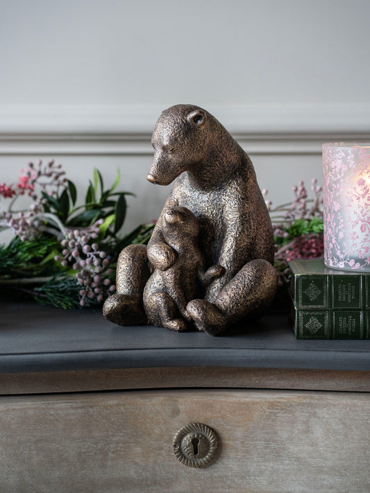 Bronze Bear with Cub Sculpture