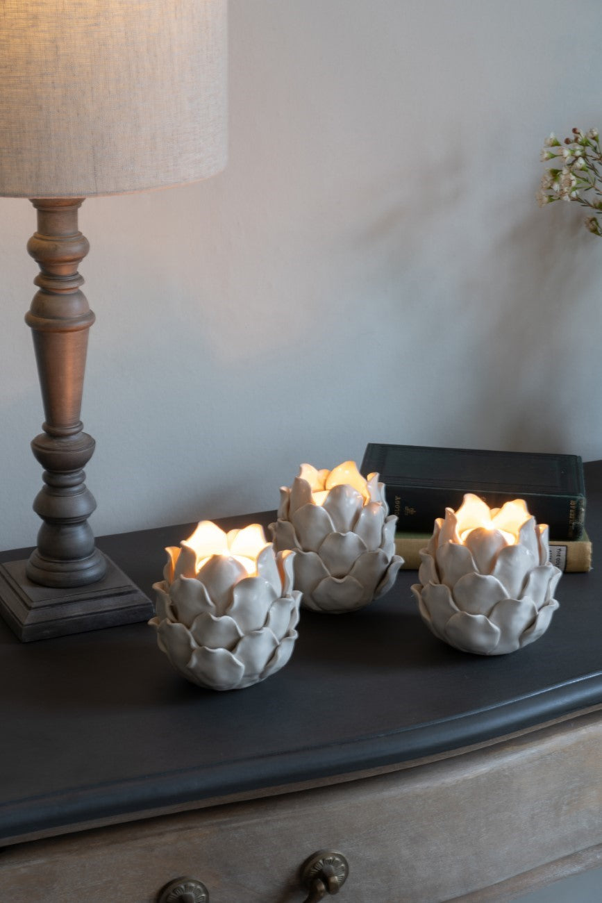 Set of 3 Off White Larkhill Artichoke Tealight Holders