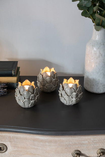 Set of 3 Dark Dove Grey Larkhill Artichoke Tealight Holders