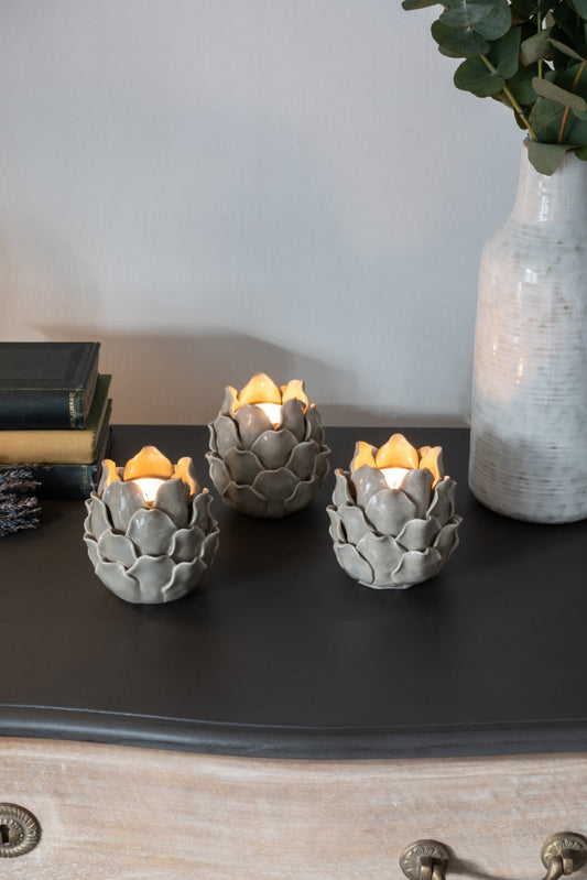 Set of 3 Dark Dove Grey Larkhill Artichoke Tealight Holders