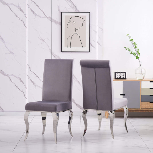 Velvet Fabric Dining Chair Grey & Silver
