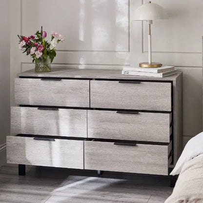 Bali 6 Drawer Wide Chest - Grey Oak