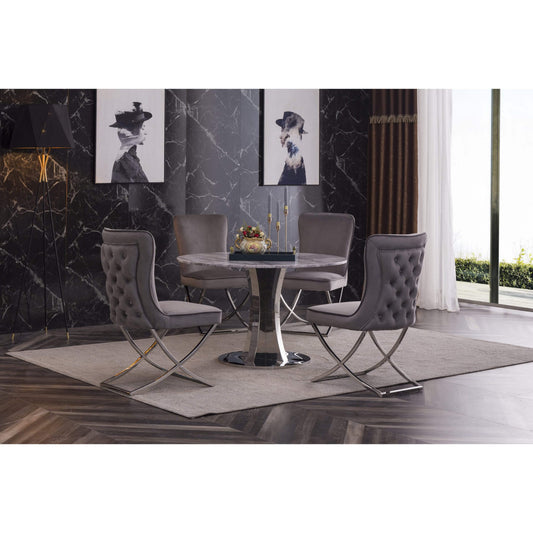 Panama Velvet Fabric Dining Chair Grey with Stainless Steel Legs - Sold in 2's