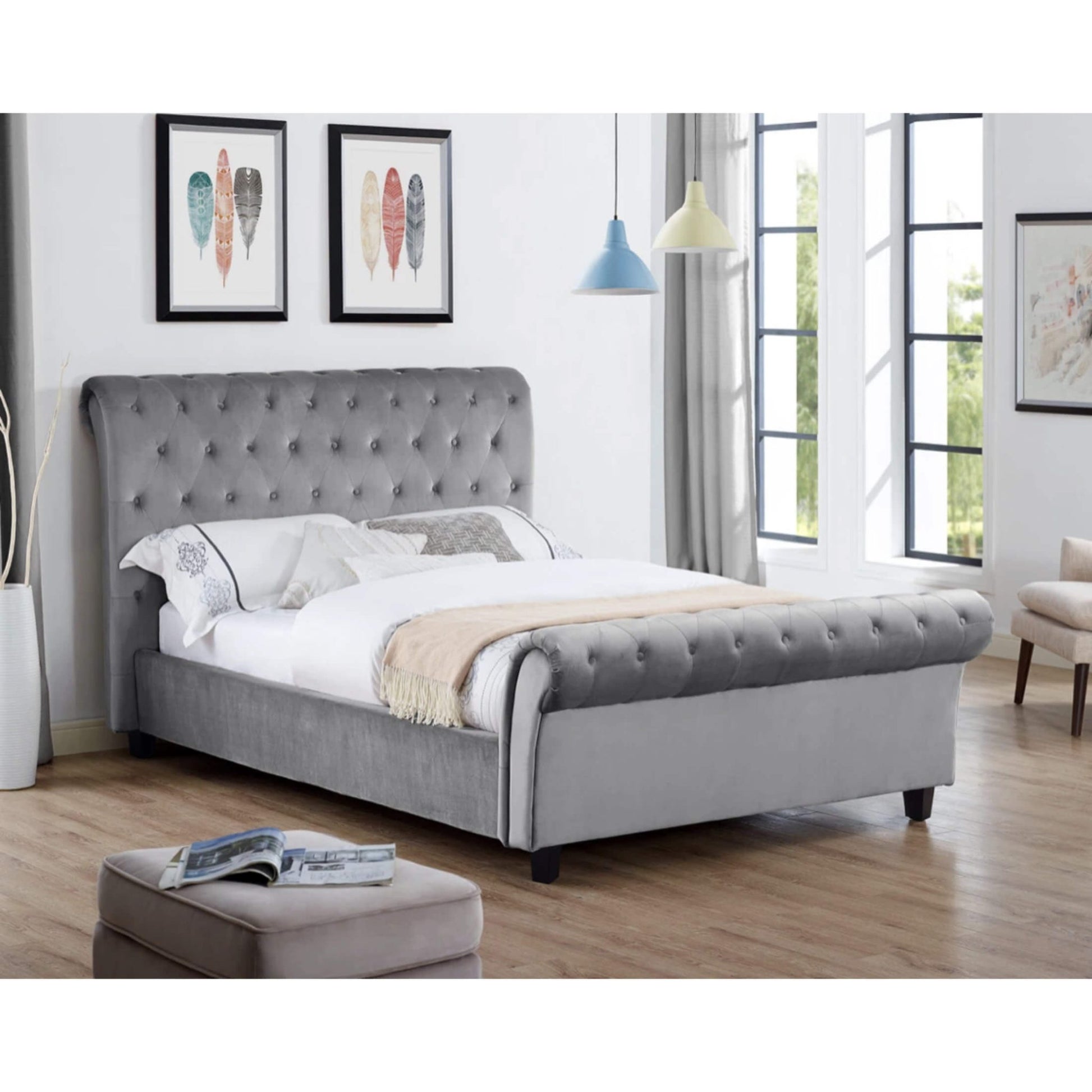 Velvet King Size Bed Silver