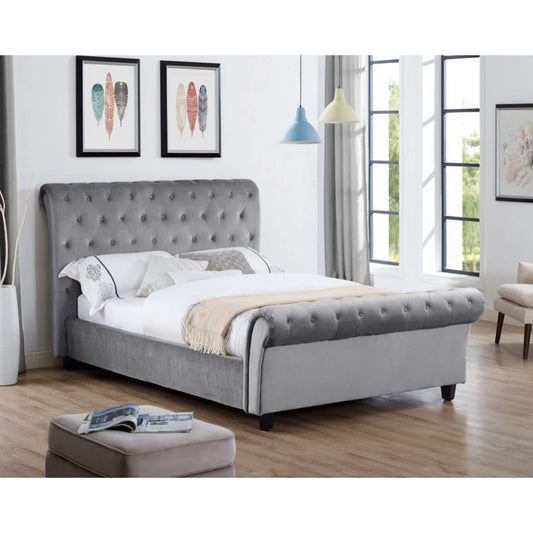 Velvet King Size Bed Silver
