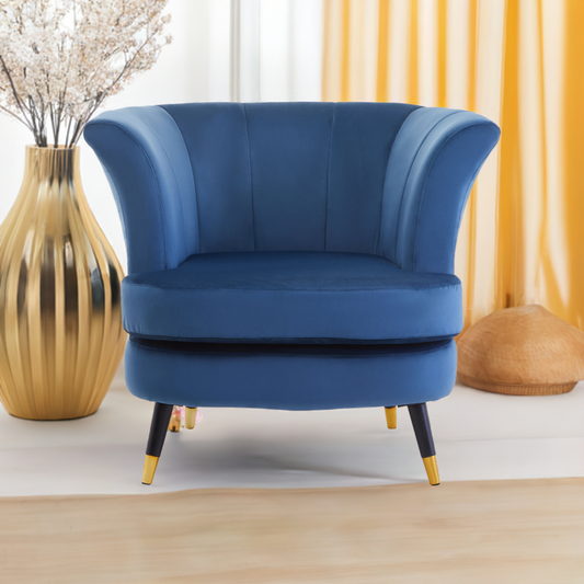 Midnight Blue Velvet Curved Accent Chair