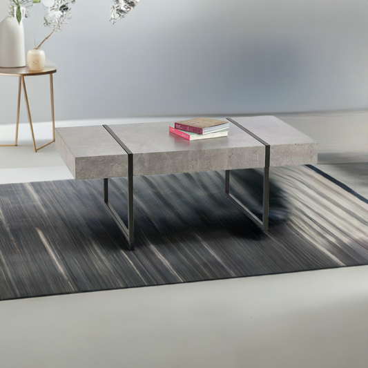 Sierra Coffee Table Stone with Black Metal Legs