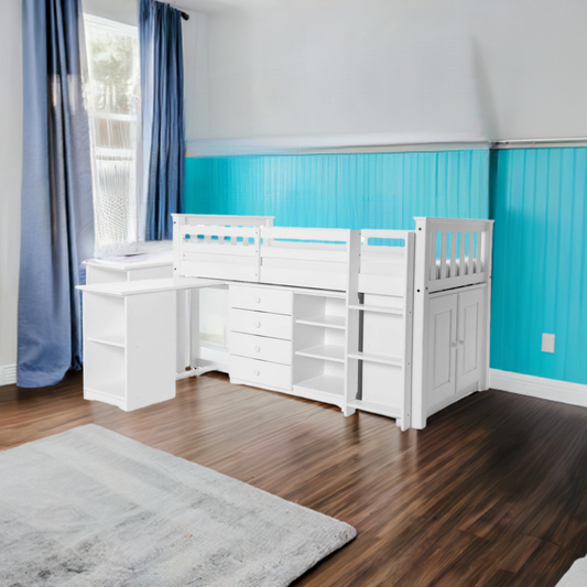 Porto Midi Sleeper with Desk, Chest & Bookcase White